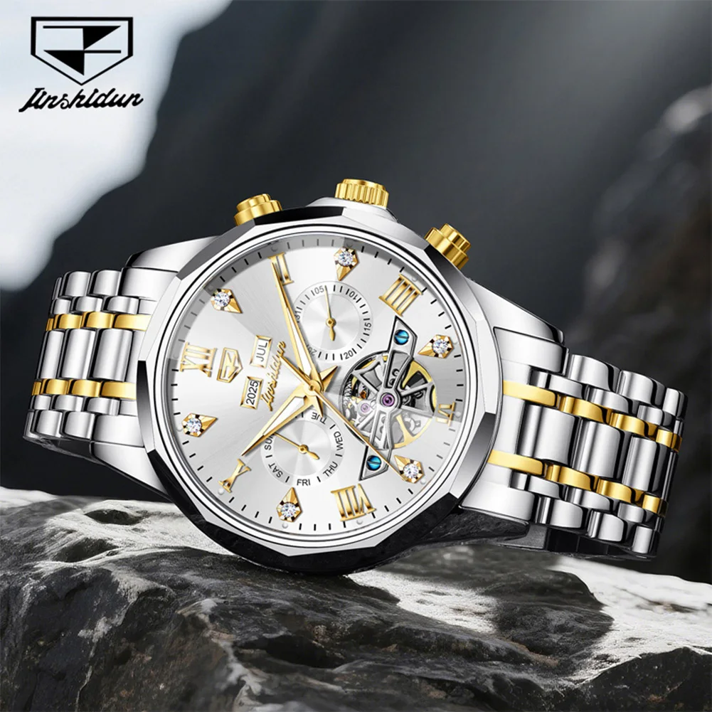 JSDUN New High Quality Luxury Skeleton Multifunction Automatic Mechanical Men Watch Best Selling Fashion Trend Watches for Men