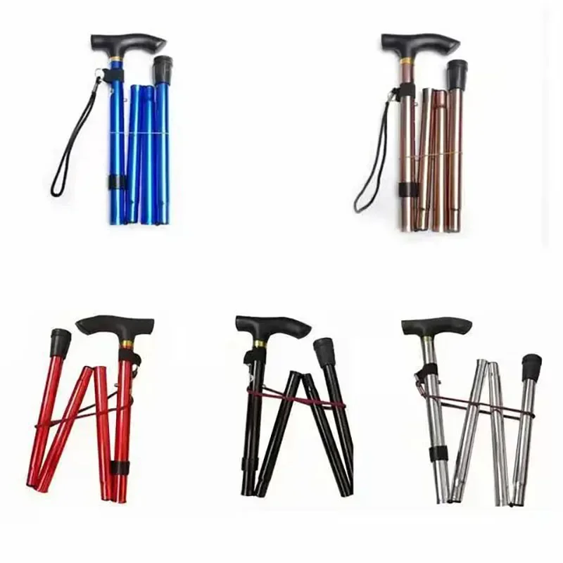 Outdoor Hiking Camping Mountaineering Folding Trekking Pole Telescopic Crutches Travel Climbing Sports Aluminum Alloy Cane