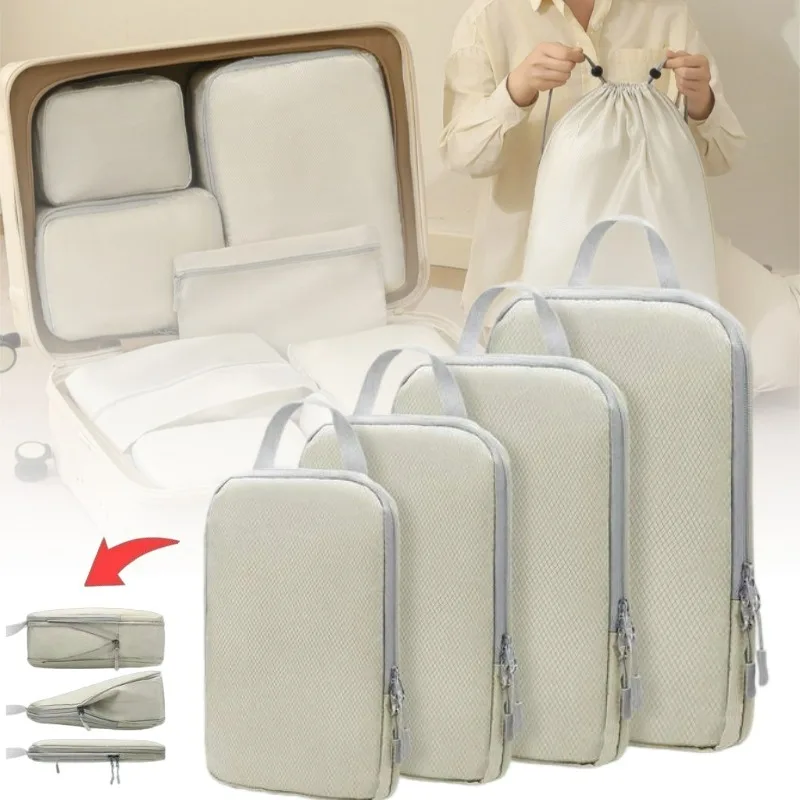 4/6/8PCS Compressible Organizer Bags Travel Packing Cubes Waterproof Suitcase Nylon Portable Suitcase Luggage Clothes Organizer