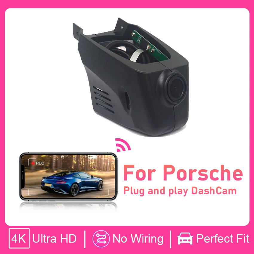 

Видеорегистратор UHD 4K 2160P для Porsche Cayenne/Macan/911/Taycan/Panamera/718 Boxster & Cayman, подключение Plug and Play, Wi-Fi