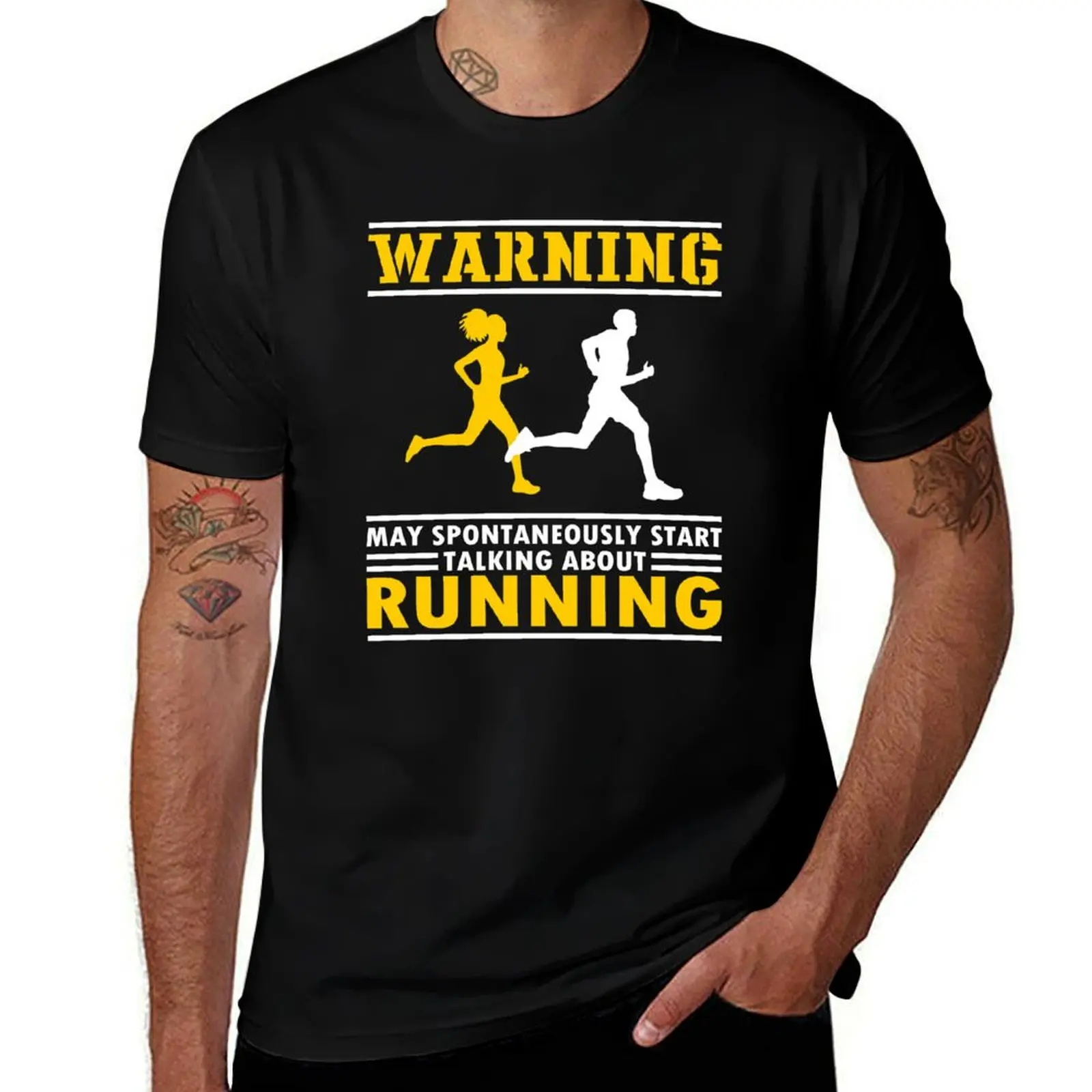 Warning, may spontaneously start talking about running, Runner Funny Gift Idea T-Shirt t shirts for man graphic funny T-Shirt
