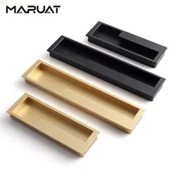 Embedded Hidden Furniture Handles Matte Black Wardrobe Door Pulls Aluminum Alloy Handle Concealed Buckle Kitchen Cabinet Handles