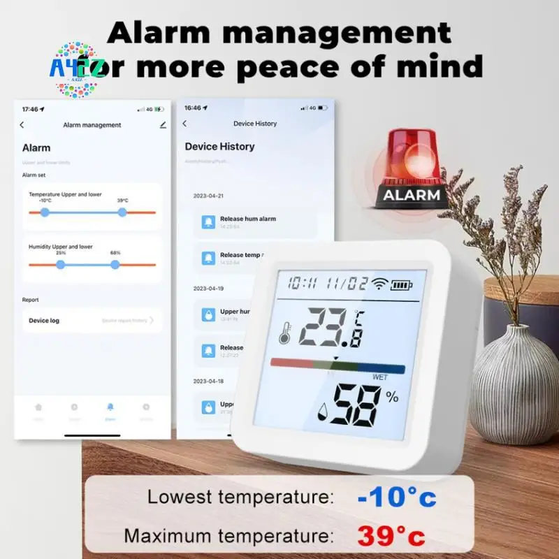 

A42Z-Tuya Zigbee Smart Humidity & Temperature Sensor Temperature Humidity Tester LCD Mobilephone APP Remotely -10°C-60°C