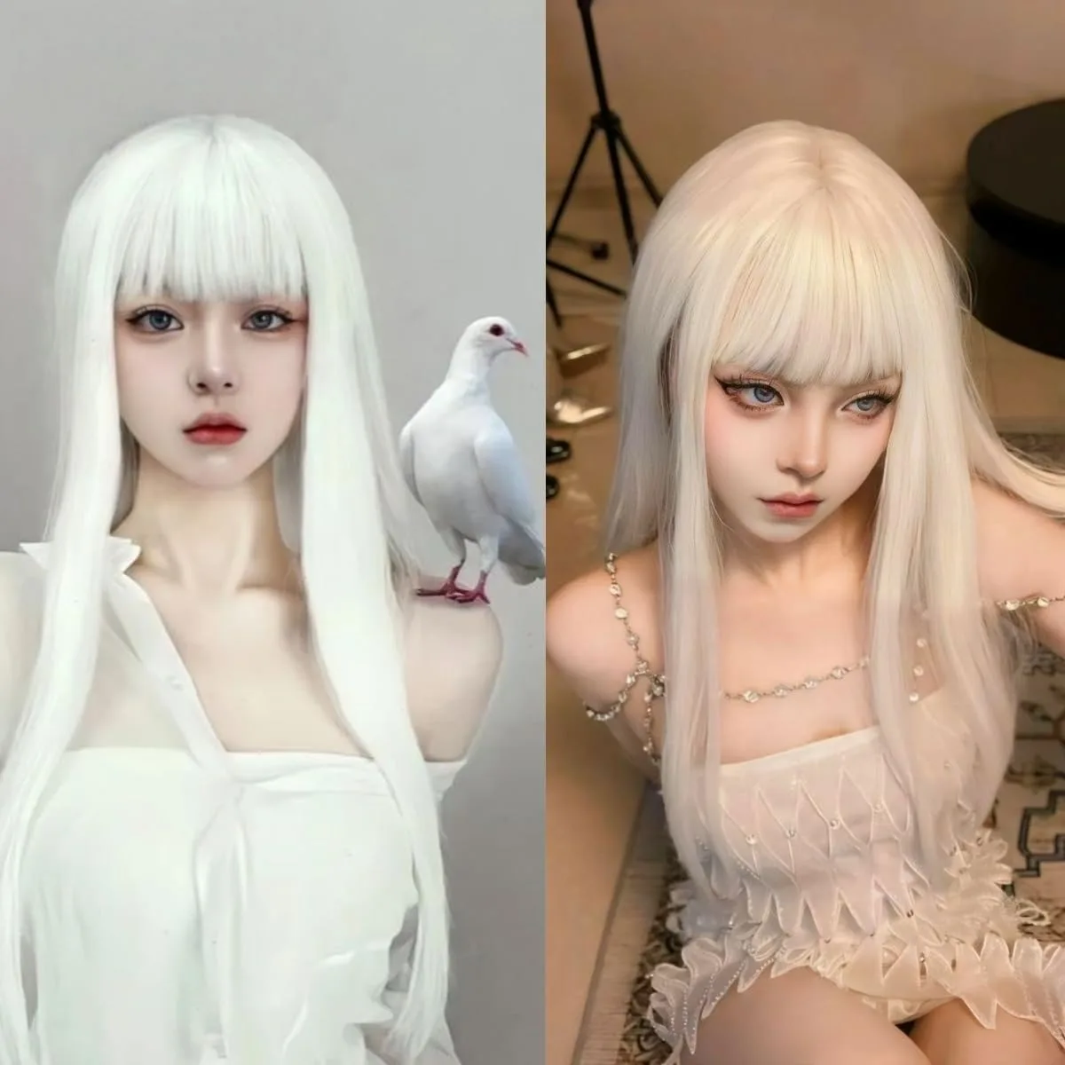 White Straight Synthetic Wig for Halloween Cosplay and Daily Wear, Heat Resistant