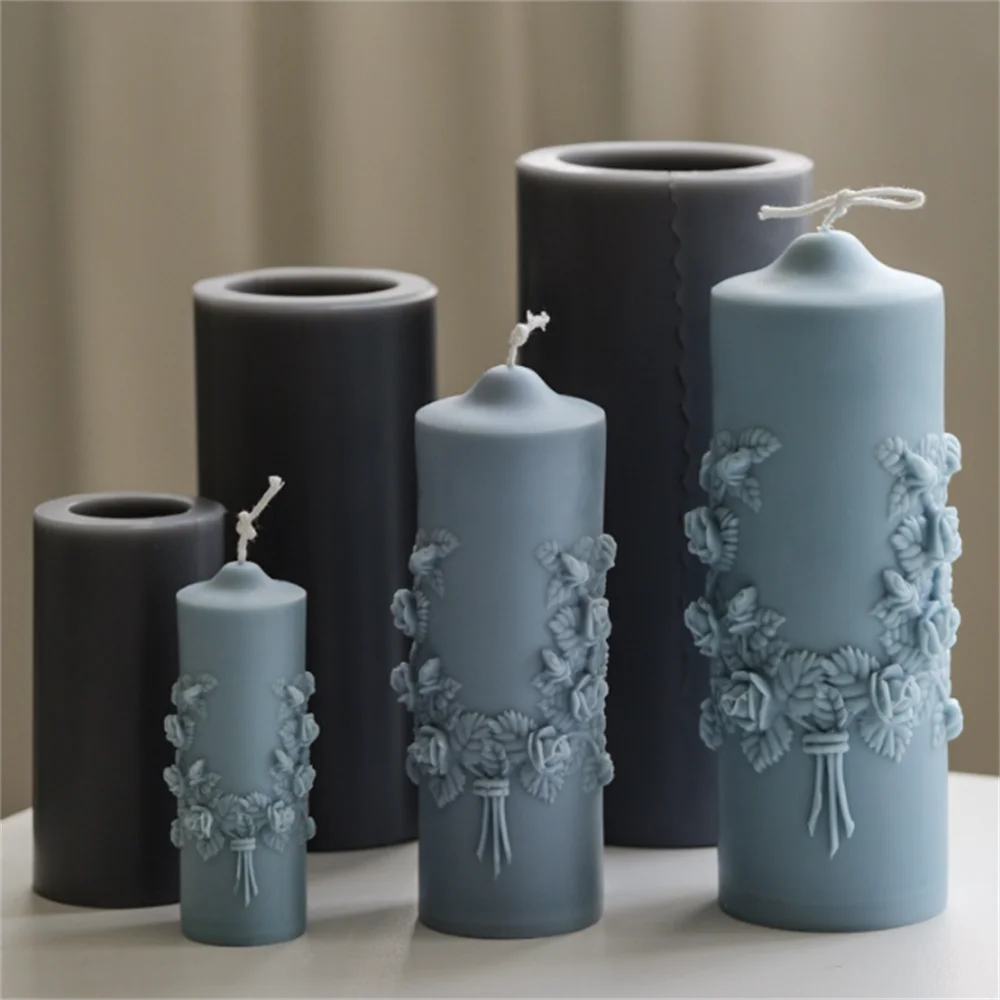 

European Style DIY Carved Cylindrical Aromatherapy Candle Silicone Mold Retro Carving Flower 3D Mold Wax Making Mould Bougie