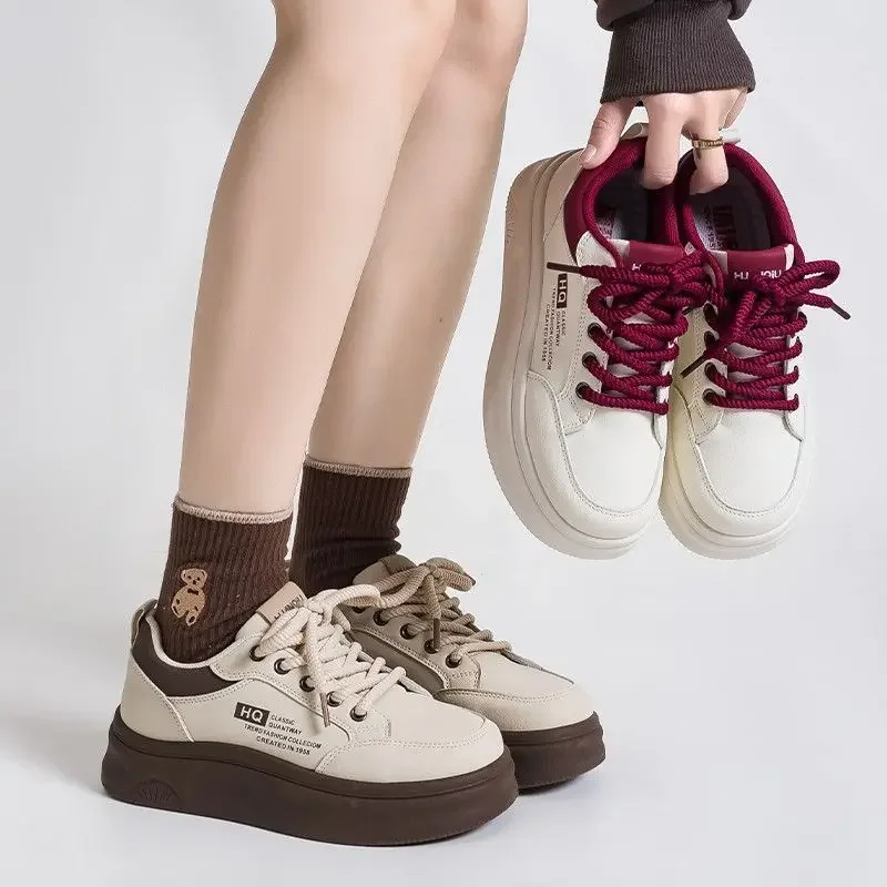 

​Women's White Platform Sneakers 2025 New Soft Cushioned Sole Lightweight Sports Shoes for Casual Korean Fashion​