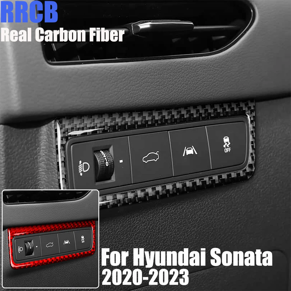 

Real Carbon Fiber Car Accessories Headlight Switch Trim Cover Soft Sticker For Hyundai Sonata 10th Gen DN8 2020 2021 2022 2023