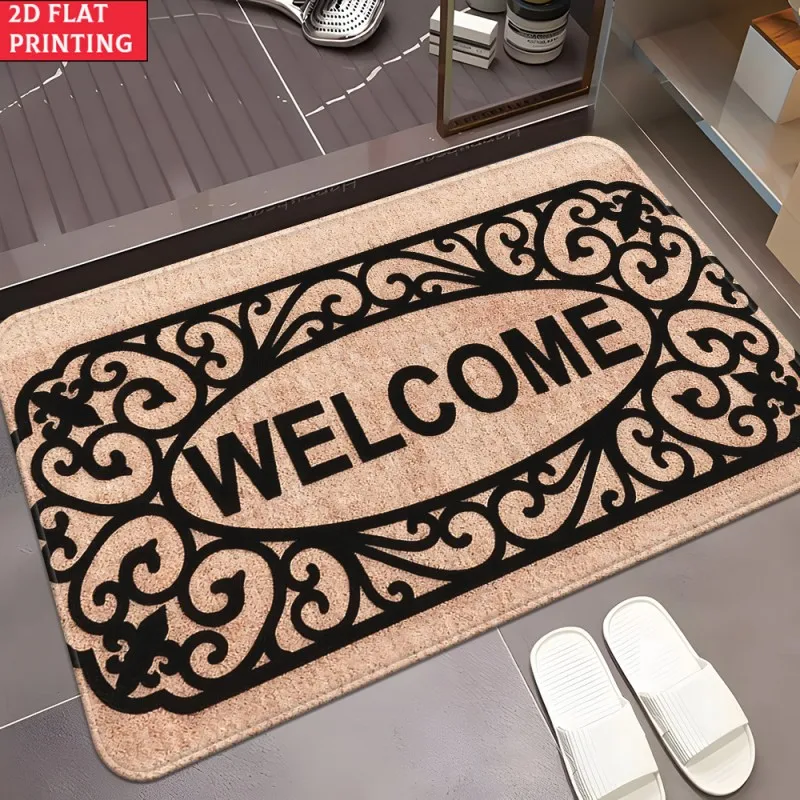 Ornate Scroll Vine Frame Welcome Doormat Non Slip Floor Rug For Entryway Indoor Front Door Daily Decoration