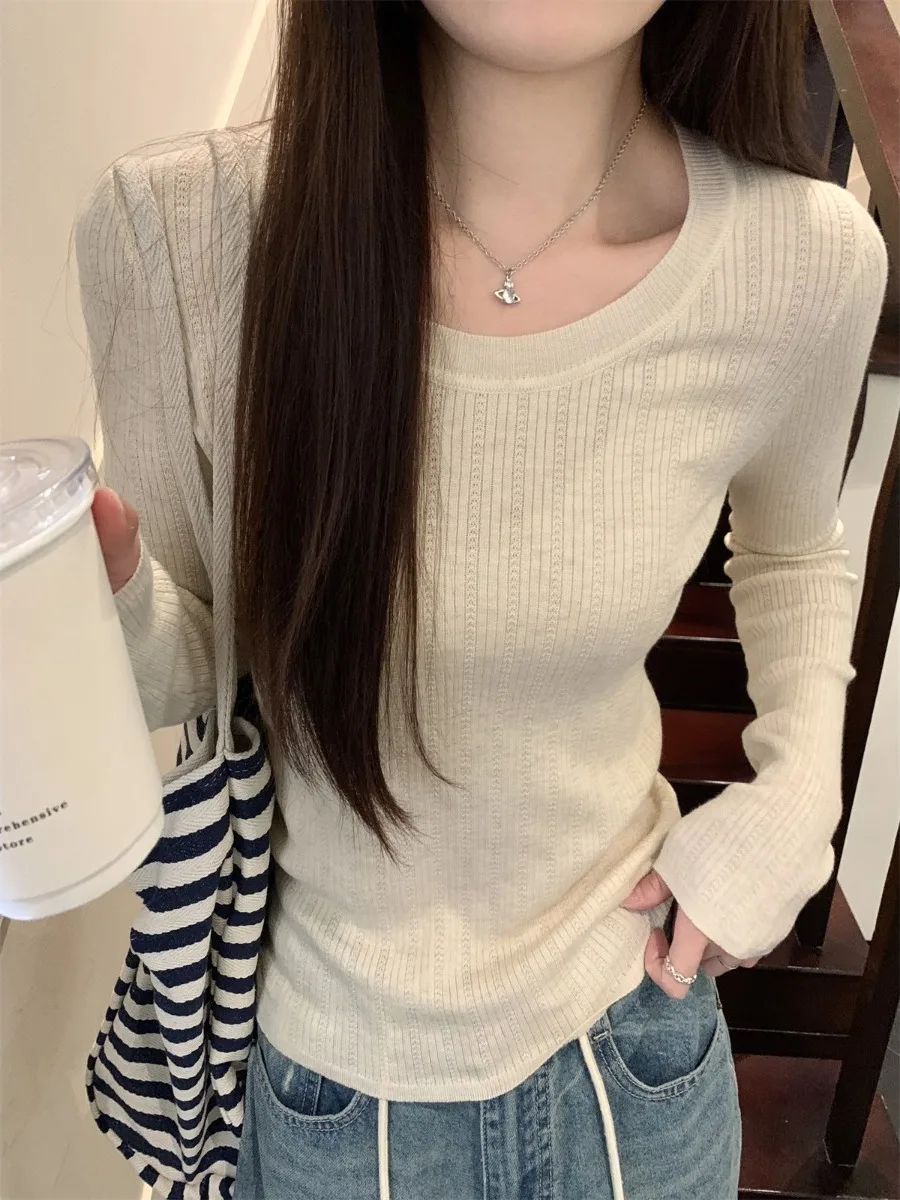 

Women's Slim Fit ort Sve Knitted Sweater Casual Sle Inner Wear Long Sve round Ne Top Soft Knitwear Early Spring