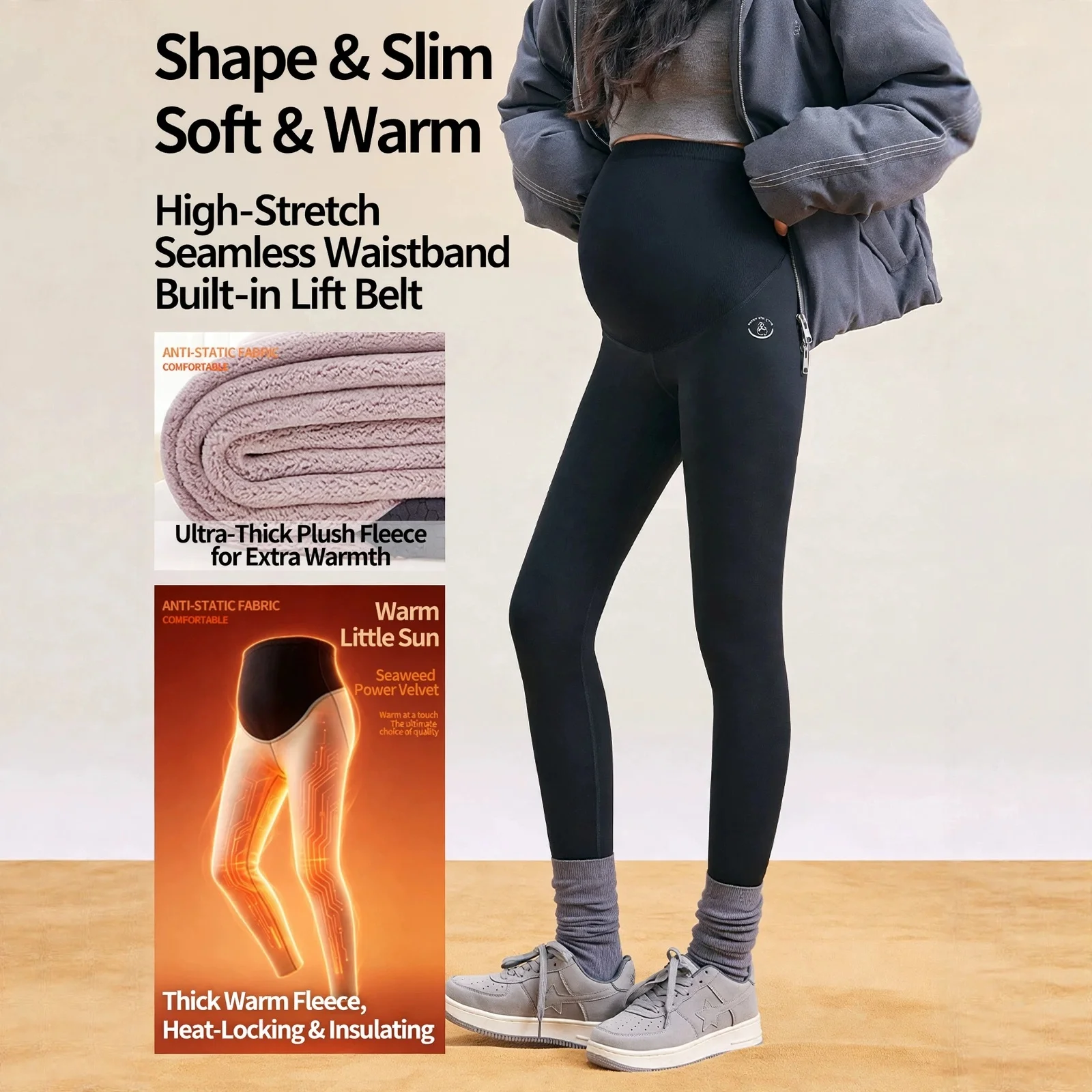 Maternity Shark Pants Leggings Velvet Thickened High Waist Belly Support Yoga Casual Streetwear Nylon Stretch Comfortable