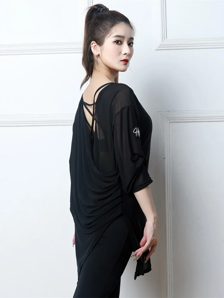Loose Long Sleeve Training Top Women's Latin Dance Clothing Adult Cover up Training Uniform Breathable Quick Dry Four Needle ...