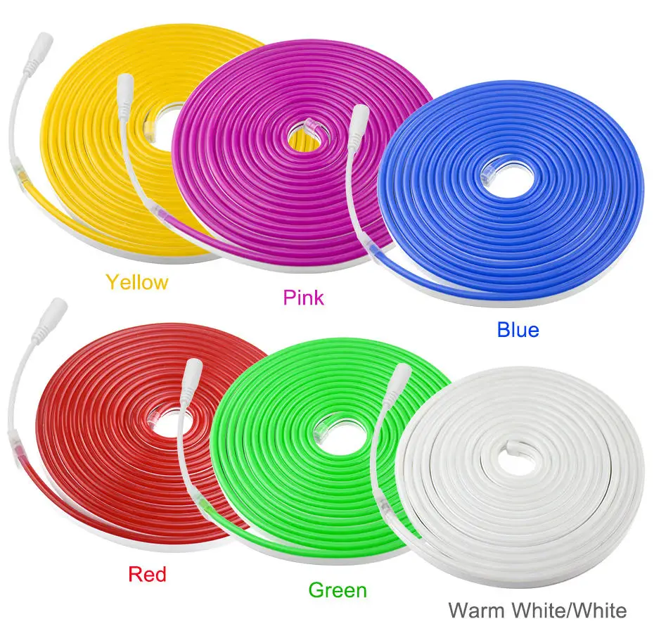 DC 12V LED Neon Strip Lights 120LEDs/m with EU US Plug Dimmable Led Neon Light Tape Waterproof For Indoor Lighting Decoration