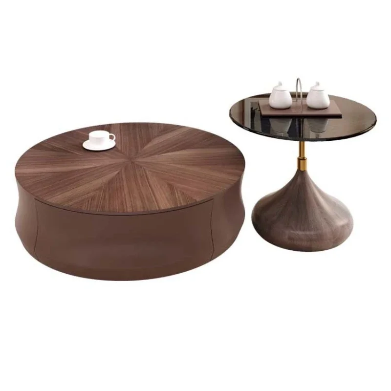 

Living room coffee table high-end light luxury solid wood home round coffee table combination minimalist small apartment