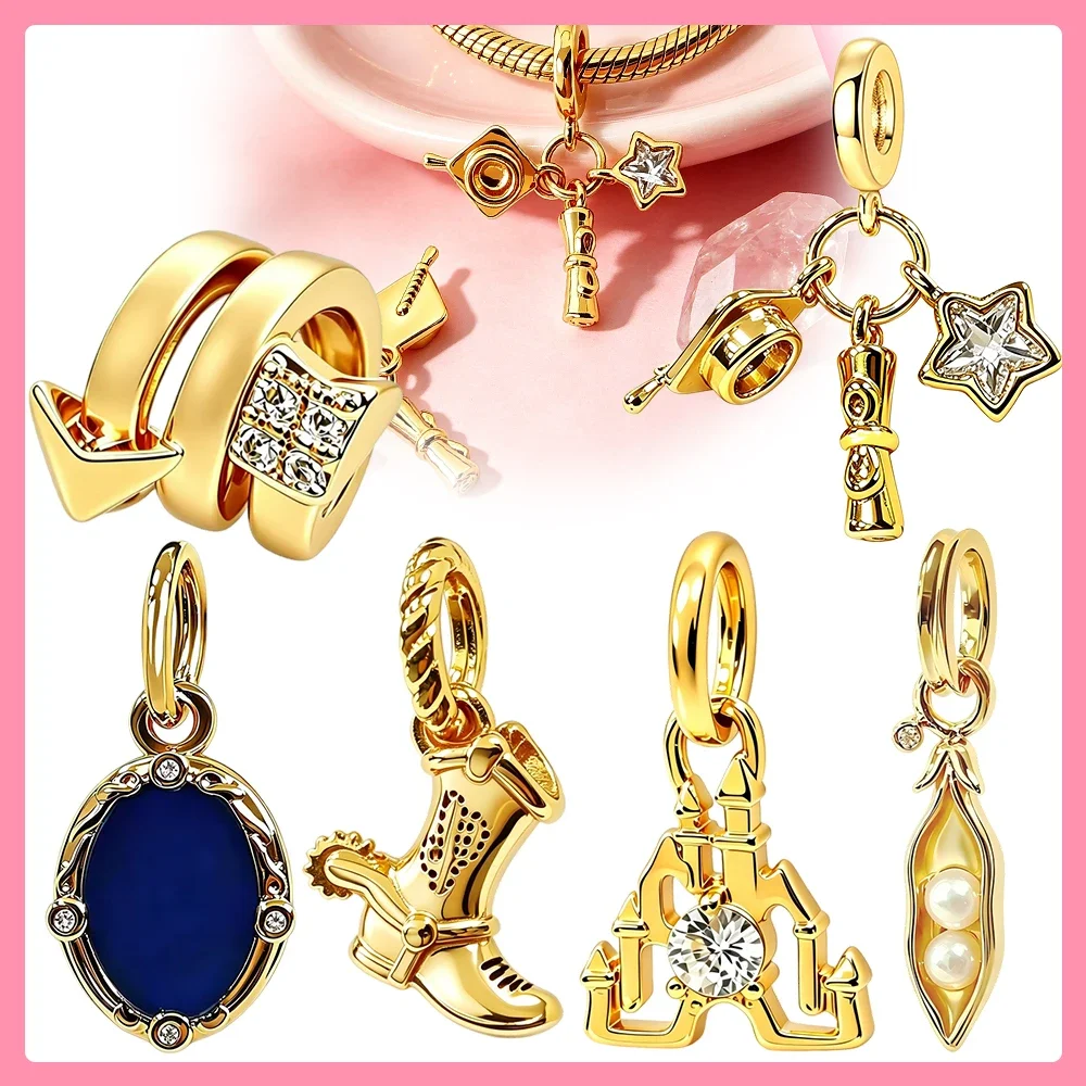 Graduation Scroll Castle CZ Original Charms 925 Sterling Silver Beads Fit Bracelets Bag Keychain Charms Diy Women Gift Accessory
