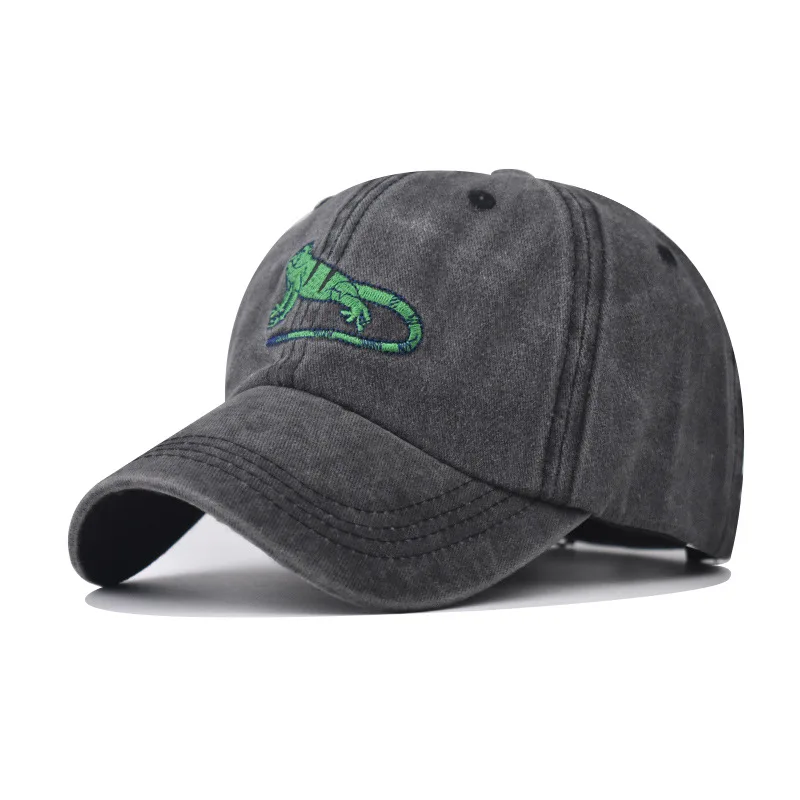 Washed Cotton Soft Baseball Cap for Men Women Caps Summer Trucker Hats Cute Green Lizard Embroidery