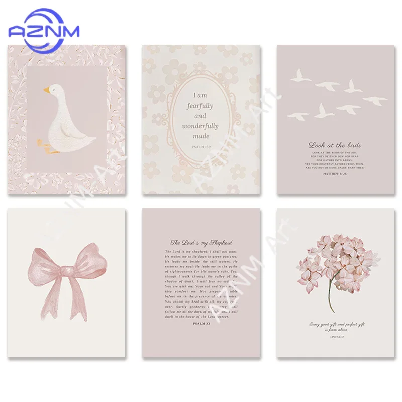 Pink Boho Bow Field Garden Canvas Painting Christian Bible Scripture Art Poster Gallery Wall Girls Bedroom Furniture Wall Art view 5