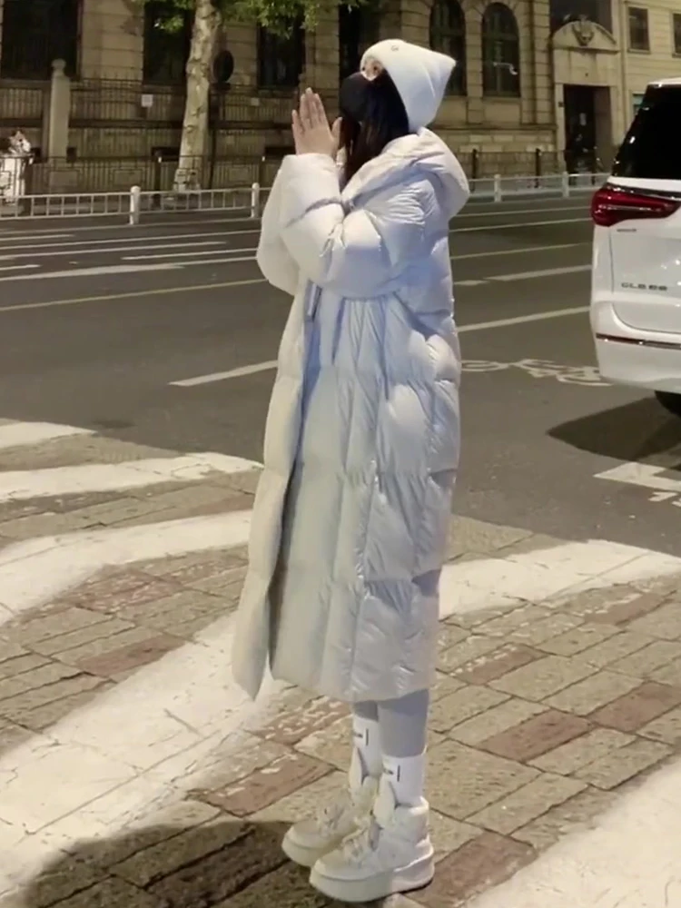 Invierno nuevo Faion Thiened blanco cálido por encima de la rodilla largo abajo algodón Jaet abrigo de mujer diseño Sli coreano Sle corte recto