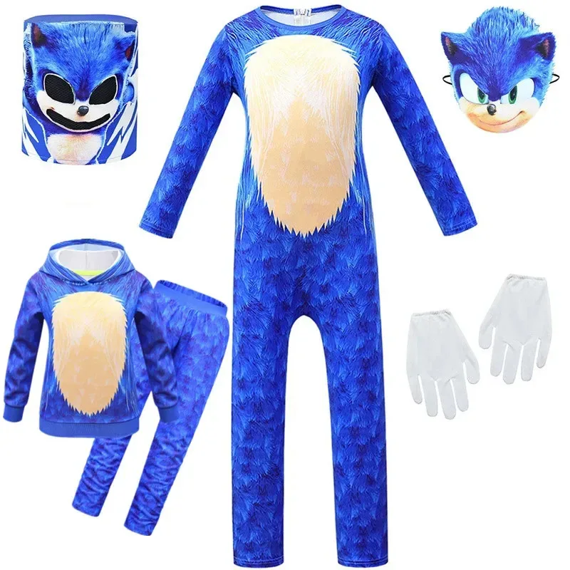 

Anime Flash Hero Jumpsuit Sweatshirts Set Kids Disguise-Hedgehog Cosplay Costume Anime Boys Girls White Gloves Halloween Gift
