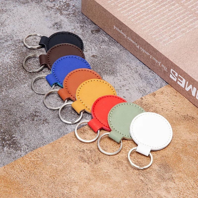 New Retro Leather PU Round Keychain Bag Hanging Accessories Labels Silk Screen Printing and Color Logos Gift Customized