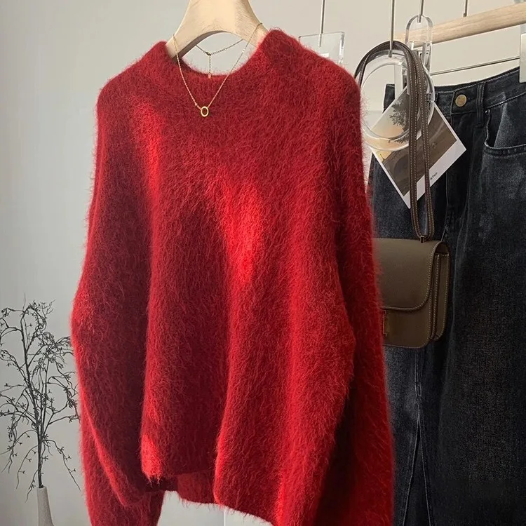 2026 New Temperament Elegant High-end Durable Solid Color Simple Fashion Fleece Sweater Women's Knitted Top Bottoming Shirt
