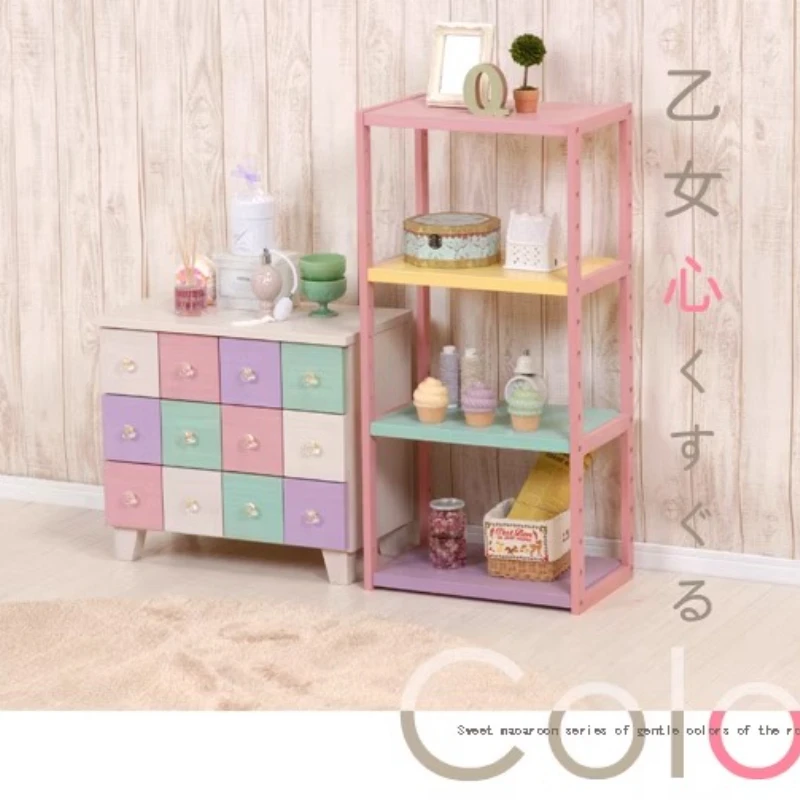 رف كتب حديث للأطفال مصنوع من الخشب الصلب مستوحى من اليابانية منظم كتب قائم على الأرض رف حضانة متعدد الطبقات للألعاب/الكتب/الديكور