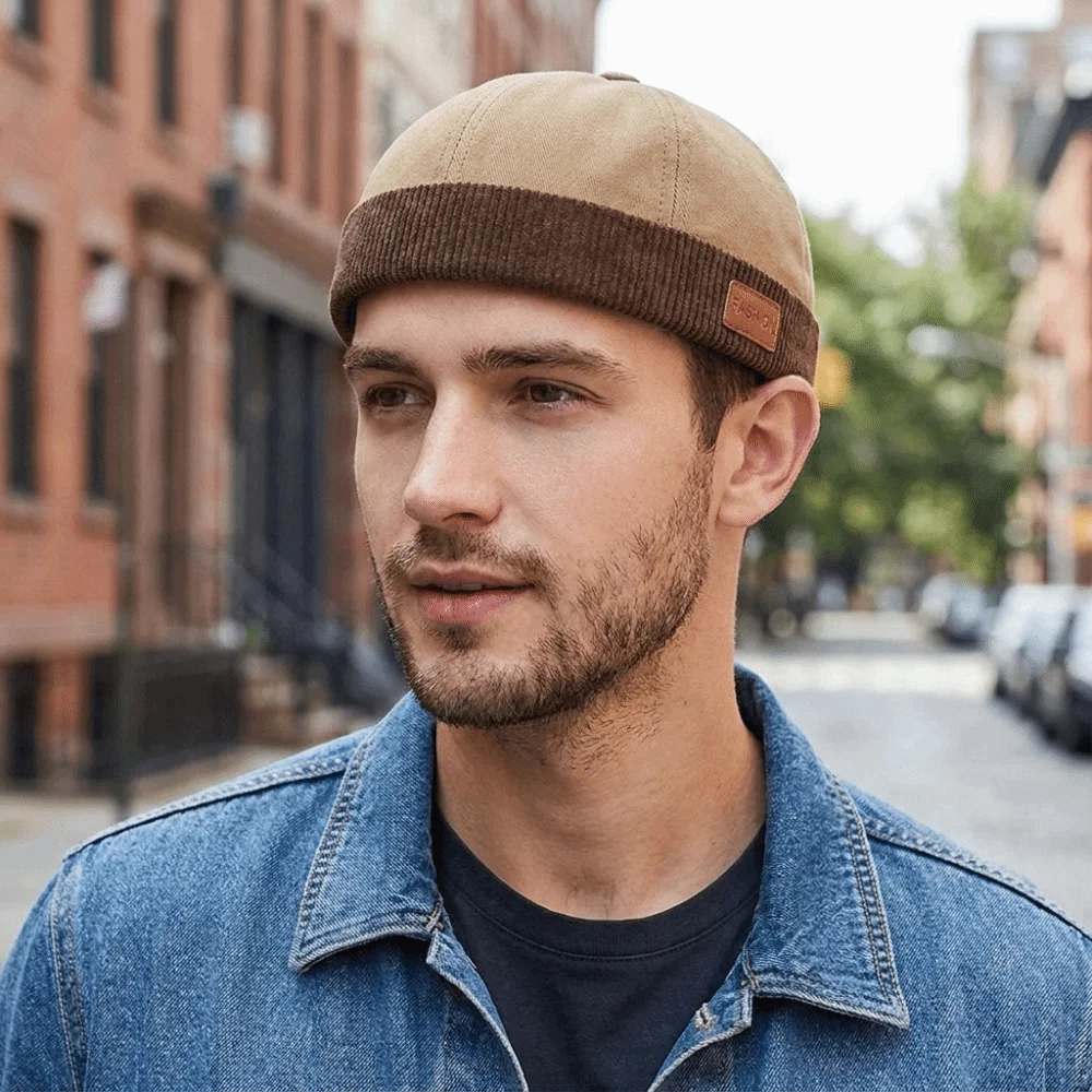 Casual Corduroy Splicing Dome Melon Cap Solid Color Adjustable Bucket Cap Brimless Beanies Docker Hat Travel