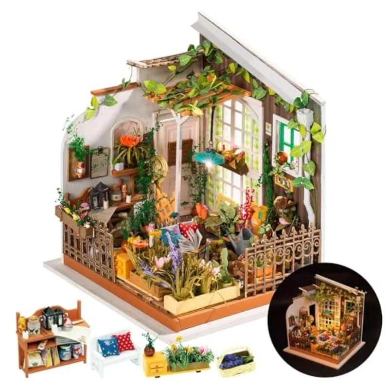 Robotime DIY 3D Puzzle Set DIY Miniature Dollhouse Miller's Garden Model Building Kit Home Decor Gifts for Women Adult