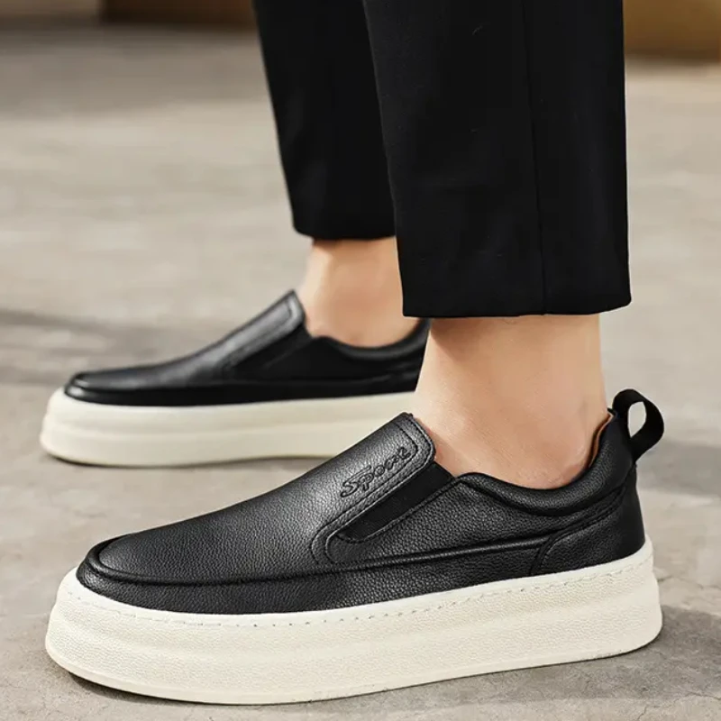 Men's Solid Colour Sneakers Shallow Mouth Non-slip Loafers Comfortable Round Head Thick Bottom Lightweight Casual Shoes