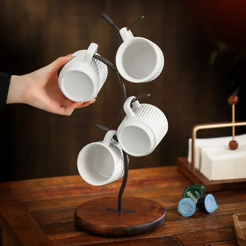 

Mug Holder, Coffee Cup Holder Countertop Mug 4 Holder Attractive Design Wooden/iRon Base Holder Stands Counter