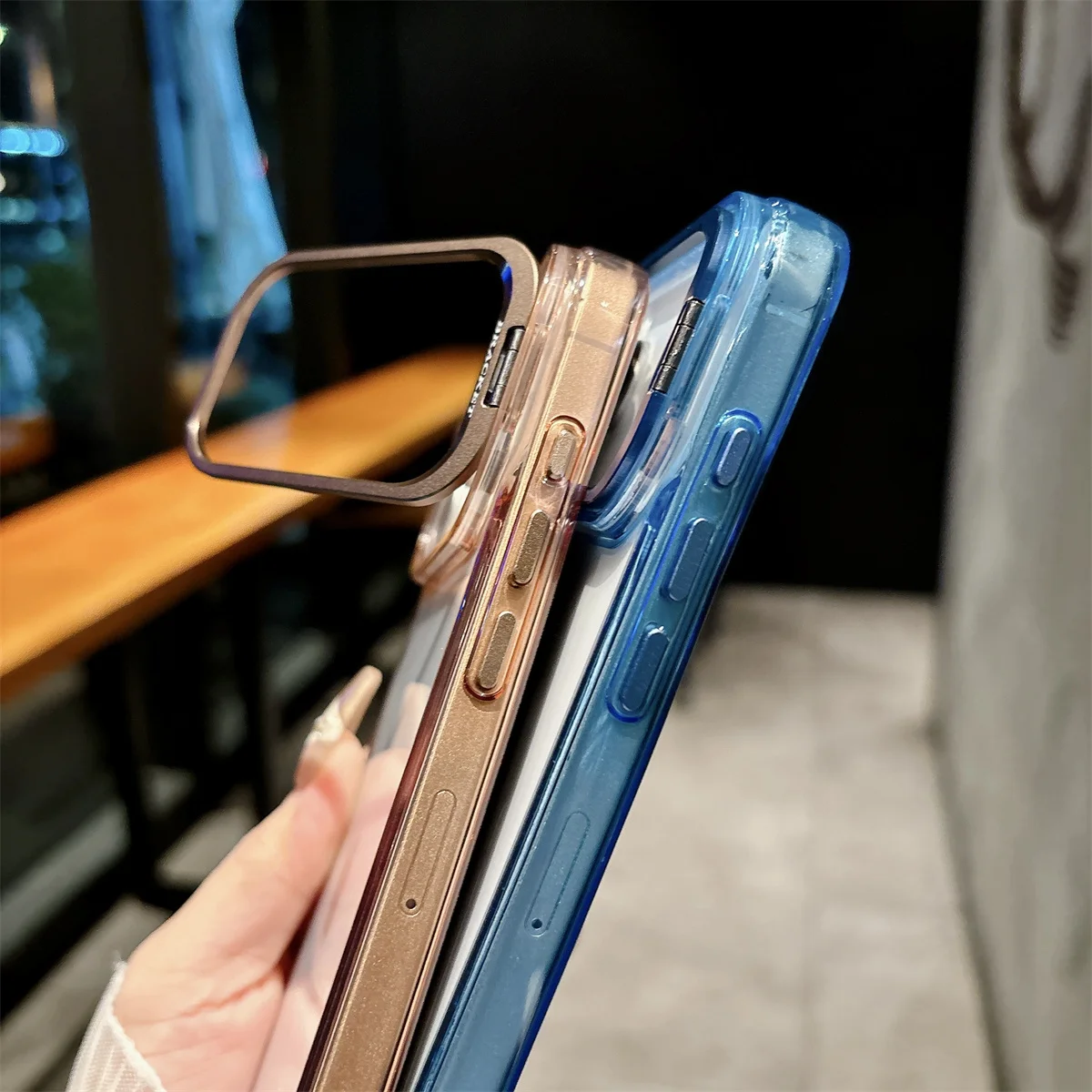 Transparente Hartschalen-Handyhülle für iPhone 18 17 Air 16 15 Plus 14 13 12 Pro Max mit Metallhalterung, Stoßfeste Schutzhülle – Detail 11