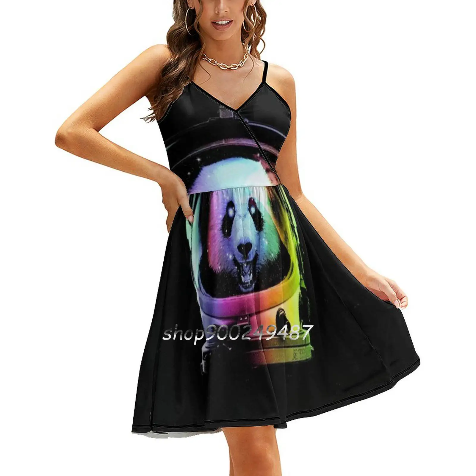 Astronaut Panda Elegant Party Women Dress Slim Multiple Styles Dresses Casual Dresses Panda Cute Cute Animals Pandas Neon