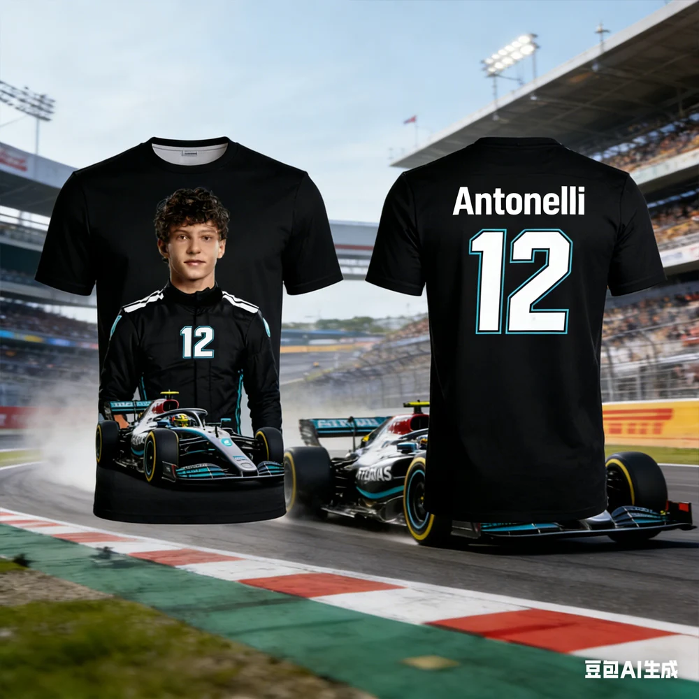 Andrea Kimi Antonelli NO.12 AI-generated 2026 Racing Style Short Sleeved T-shirt Extreme Racing Suit Breathable Sportswear