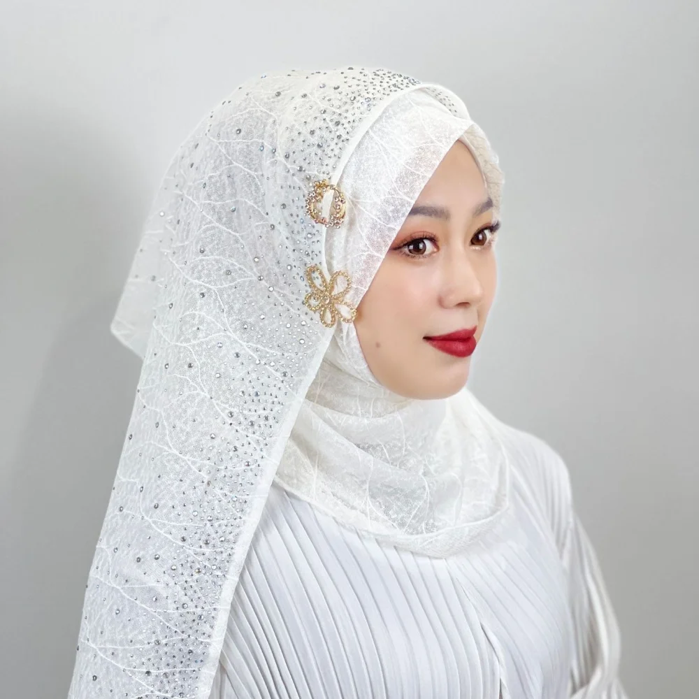 Hijab Schal Lang Chiffon Organza Glitzer Perlen Schal für Frauen Muslimische Alltagskleidung Leichter Sonnenschutz Kopftuch