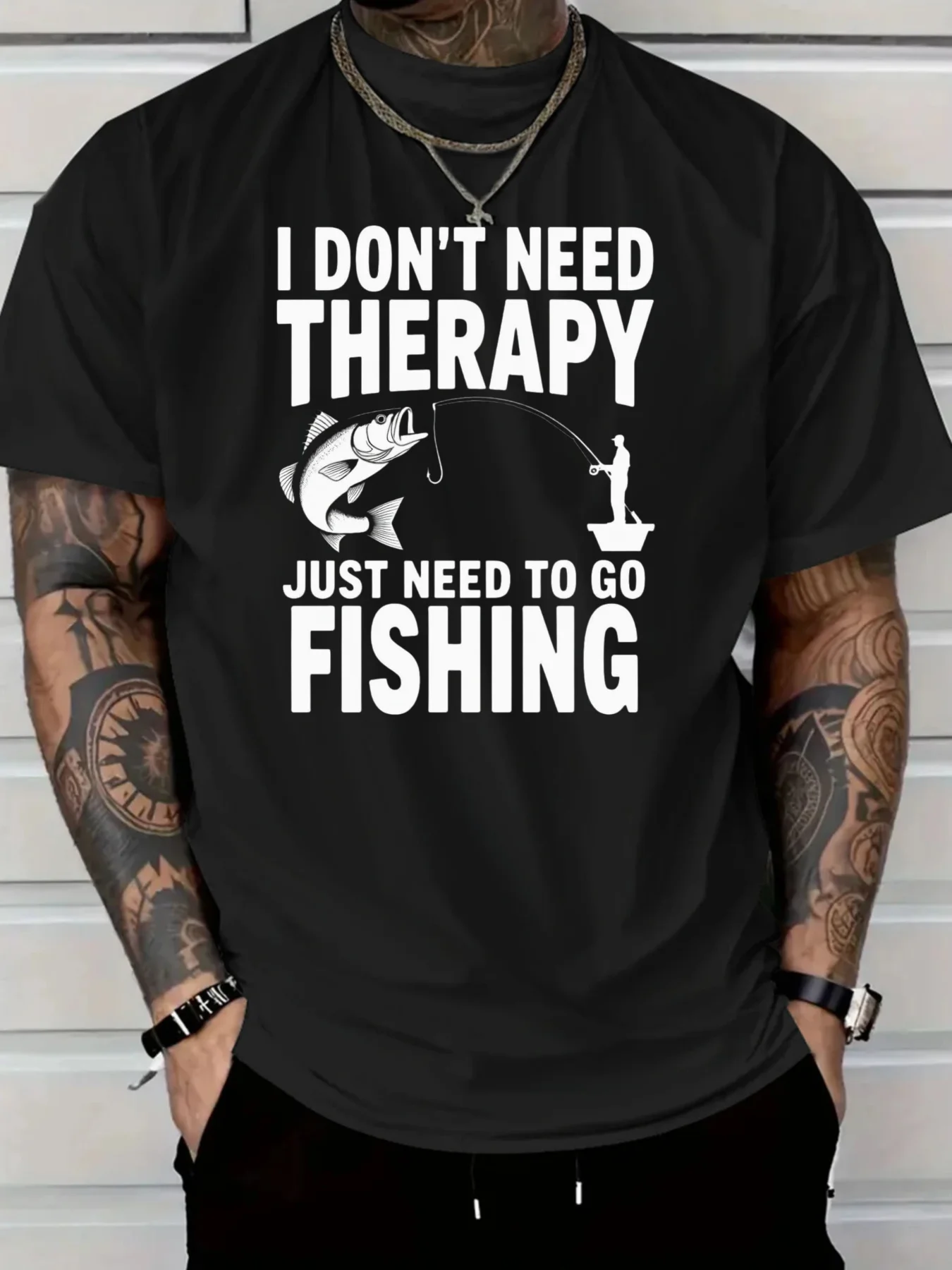 

Новинка 2025, мужская повседневная футболка из чистого хлопка, не нужна терапия, просто нужно поехать на рыбалку, лучший подарок на день отца для папы