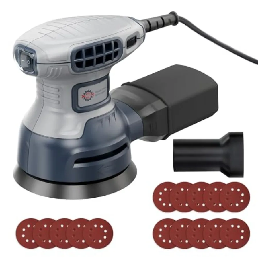 

5-Inch Random Orbital Sander with Brake 3.0AMP Electric Palm Sander 6 Variable Speed 13000RPM Power Sander with 15pcs Sandpaper