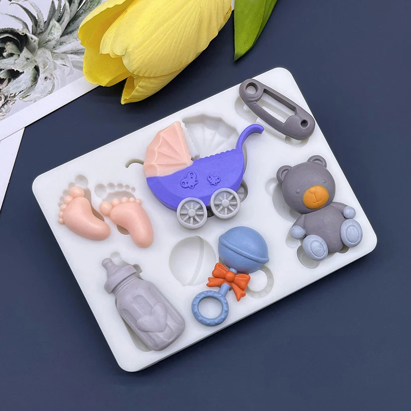 Baby Barriage Feeding Bottle Bear Silicone Sugarcraft Mold Cookie Cupcake Chocolate Baking Mold Fondant Cake Decorating Tools