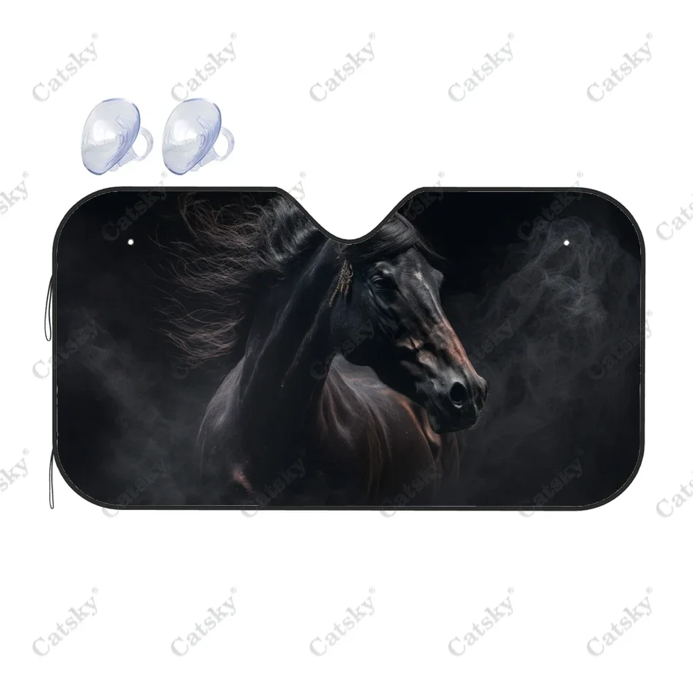 Fantasy Black Horse Running Car Windshield Sunshade, Front Auto Car Windshield Sun Shade Blocks Uv Rays Sun Visor Protector