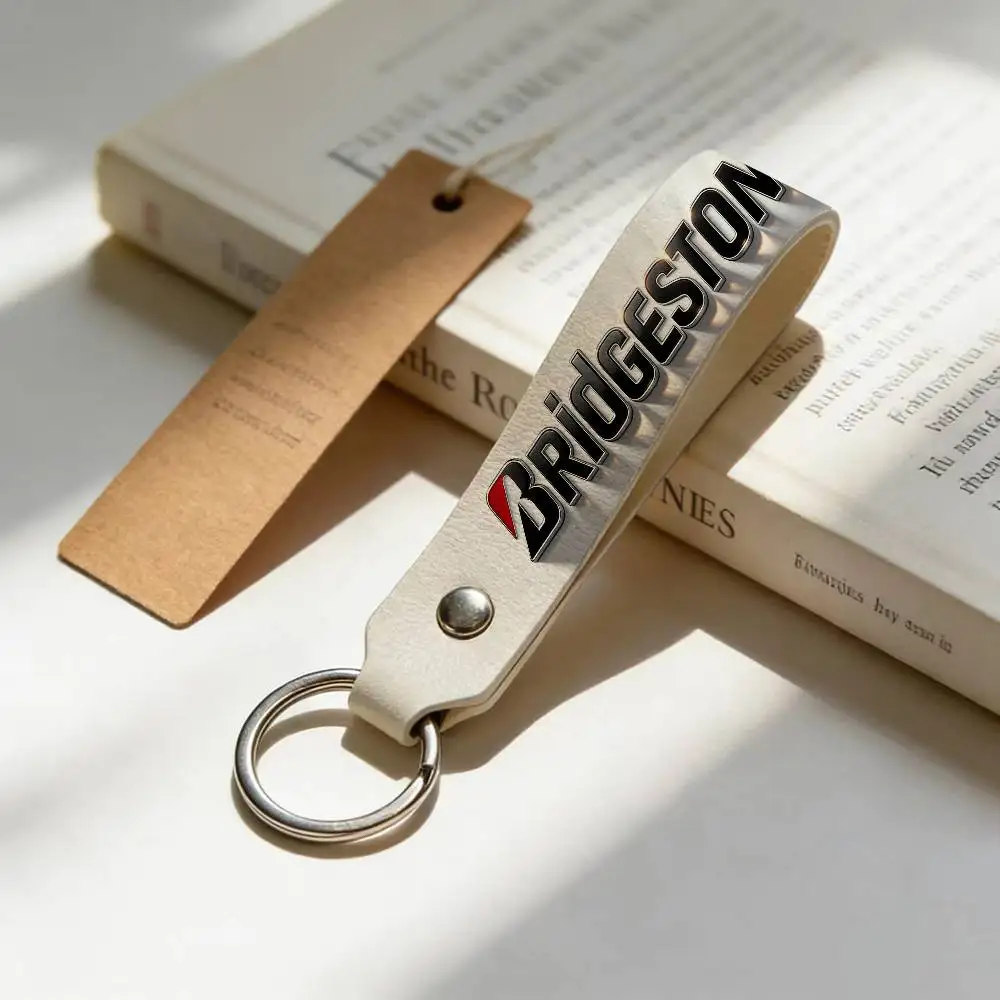 

For Logo Bridgestone High Quality PU Leather Moto Keychain Vintage Style Key Pendant For Scooter Motocross