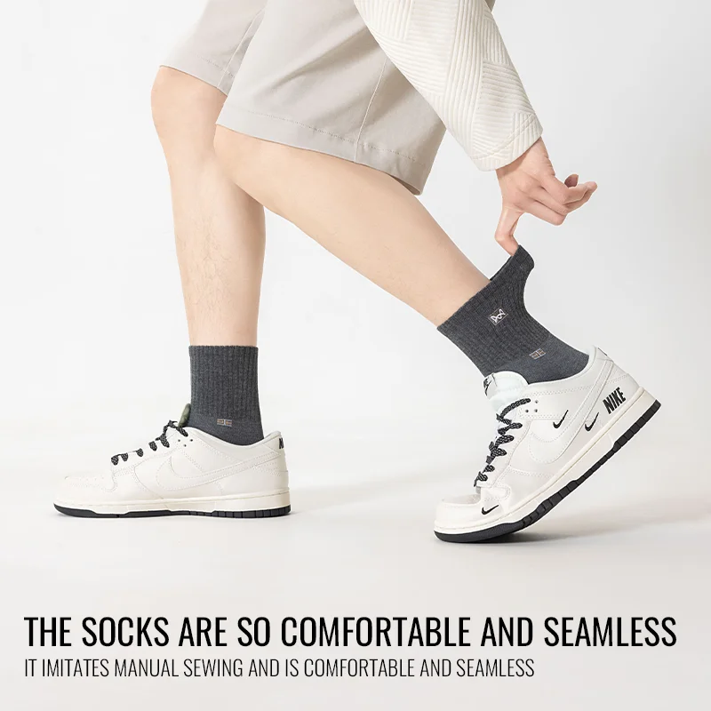 MiiOW Calzini in puro cotone 100% da uomo Business Dress Calzino lungo Nero Bianco Antibatterico Antiodore Calzini sportivi traspiranti