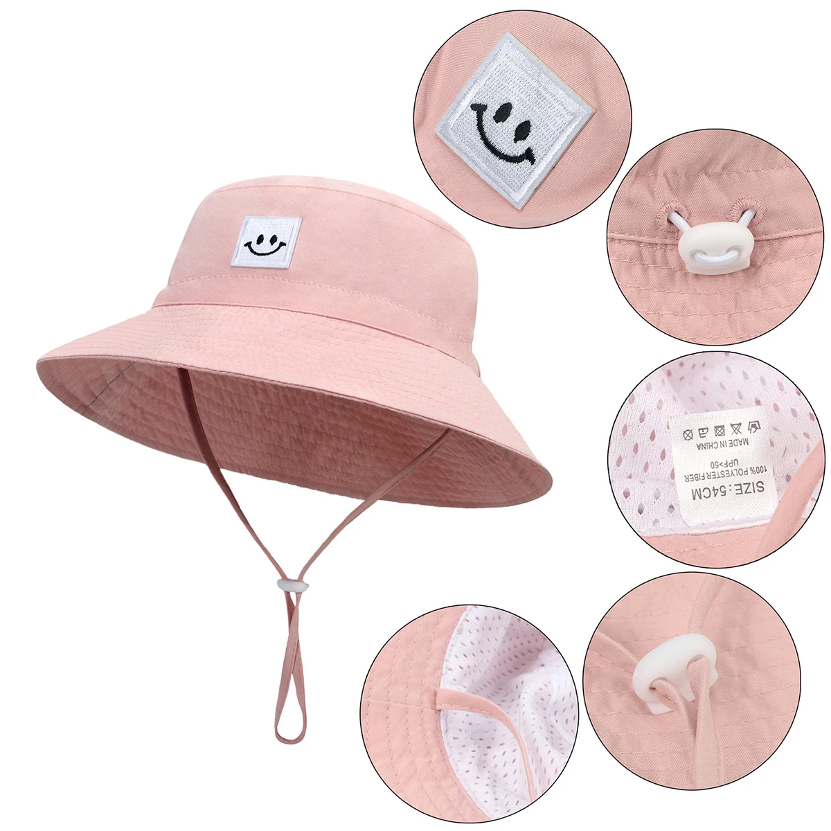 SMILE Baby Sunhat-Sombrero de cubo para niños y niñas, visera grande de algodón, gorra de viaje para playa