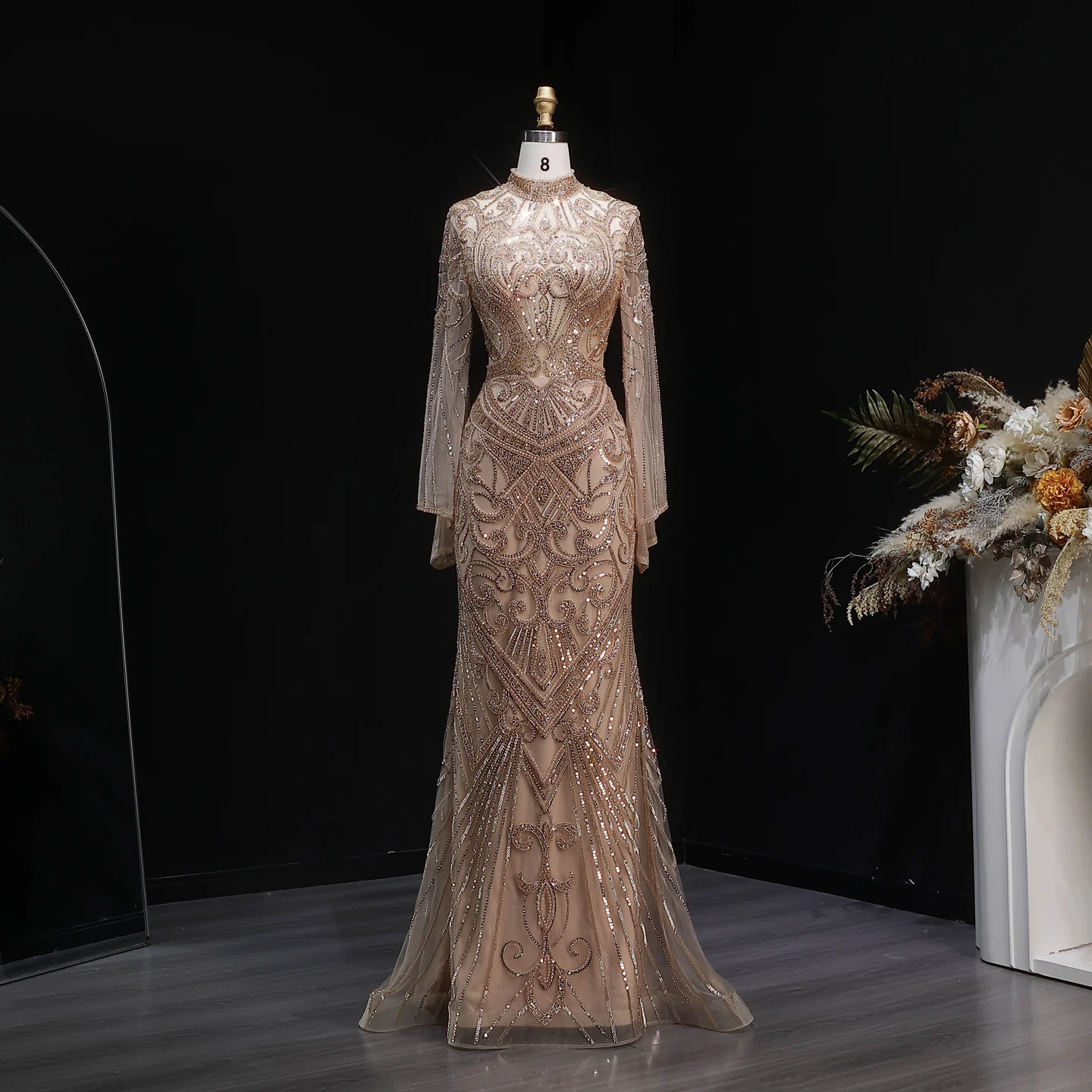 Sharon Said Abendkleider Luxuriöse Meerjungfrauenkleider mit Hohem Kragen und Langen Ärmeln, Funkelnde Pailletten-Formelle Kleider für Abschlussball und Party, Elegantes SS055 Maßgeschneidert – Detail 4