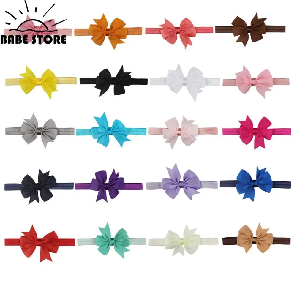 Hot Sell 1pc Baby Headband Pure color V-shaped ribbon dovetail baby hairband baby girls Bow headbands wholesell 20 colors