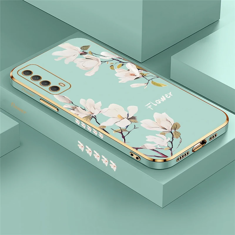 Funda de teléfono chapada para Huawei Y7A Y6S Y9S Y6P Y7 Prime 2019 Y9 Prime 2019 Y6 Pro, funda trasera a prueba de golpes con patrón de flores