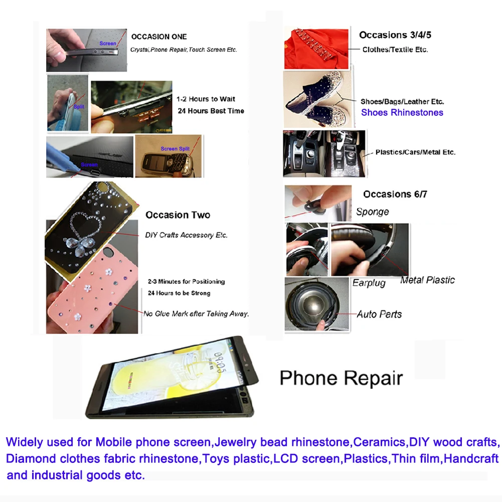 15/50/110ML Black Clear Glue Cell Phone Mobile Screen Glass Display Repair Computer LCD Contact Adhesive w/ Precision Applicator