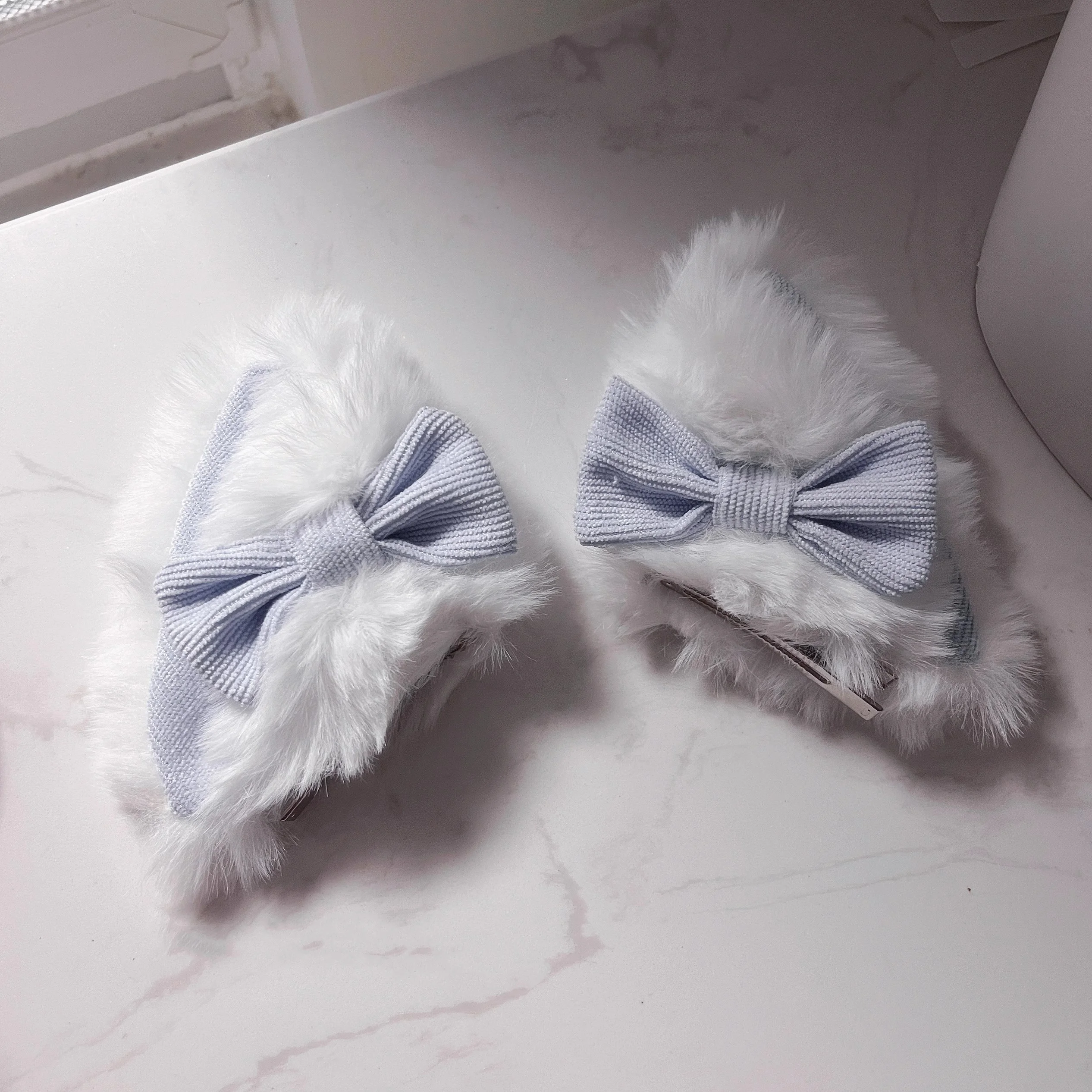 1 Pairs New Furry Handmade Comic con Headpiece Bow Tie Cat Ears Hair Clip Realistic Animal Y2K Lolita Cat Hair Accessory
