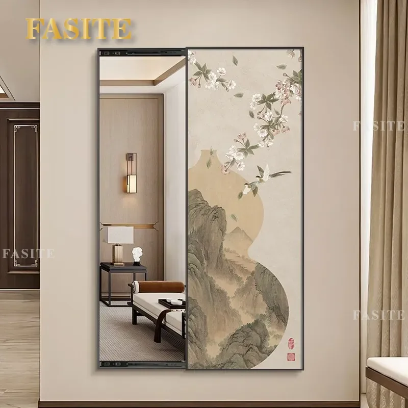For New Chinese Style Hidden Full Length Mirror Hanging Painting Push Pull Invisible Decorative Art for Bedroom Living Room