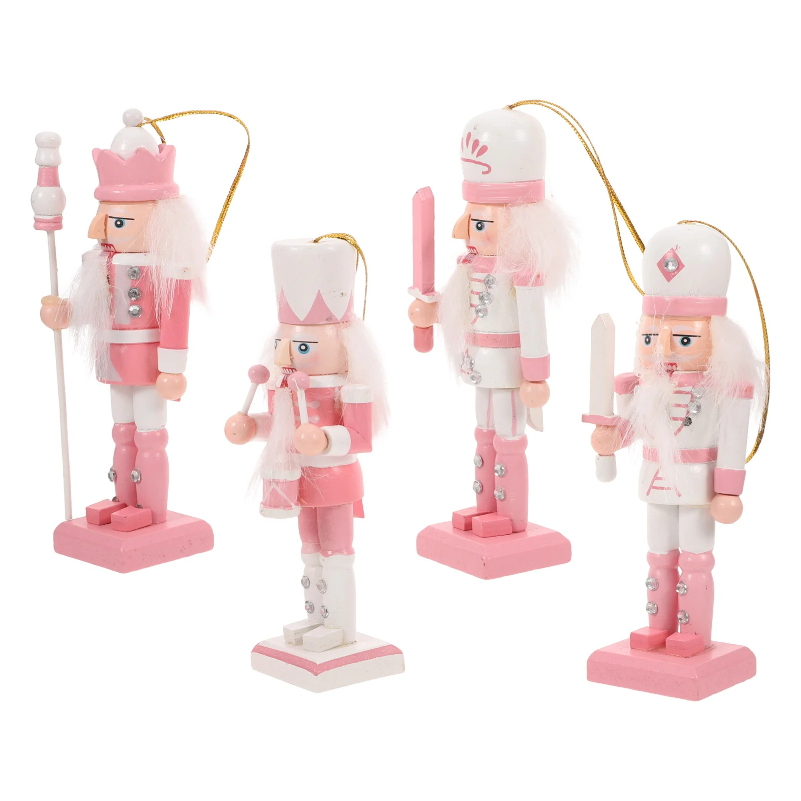 

4 Pcs Nutcracker Pendant Christmas Ribbon Wooden Puppet Garden Decor Soldier Fairy Lights Xmas Nutcrackers Desktop