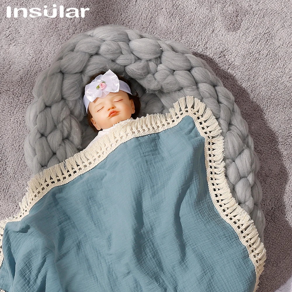 Insular Infant Tassel Gauze Blanket Children Gauze Wrapping Towel Newborn Bath Towel Baby Blanket Holding Quilt Baby Accessories