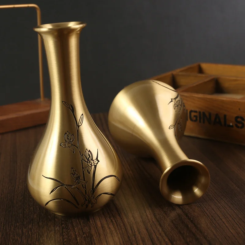 

Pure Brass Orchid Vase Desktop Office Home Creative Ornament Copper Product Collectible Yiwu Small Wholesale