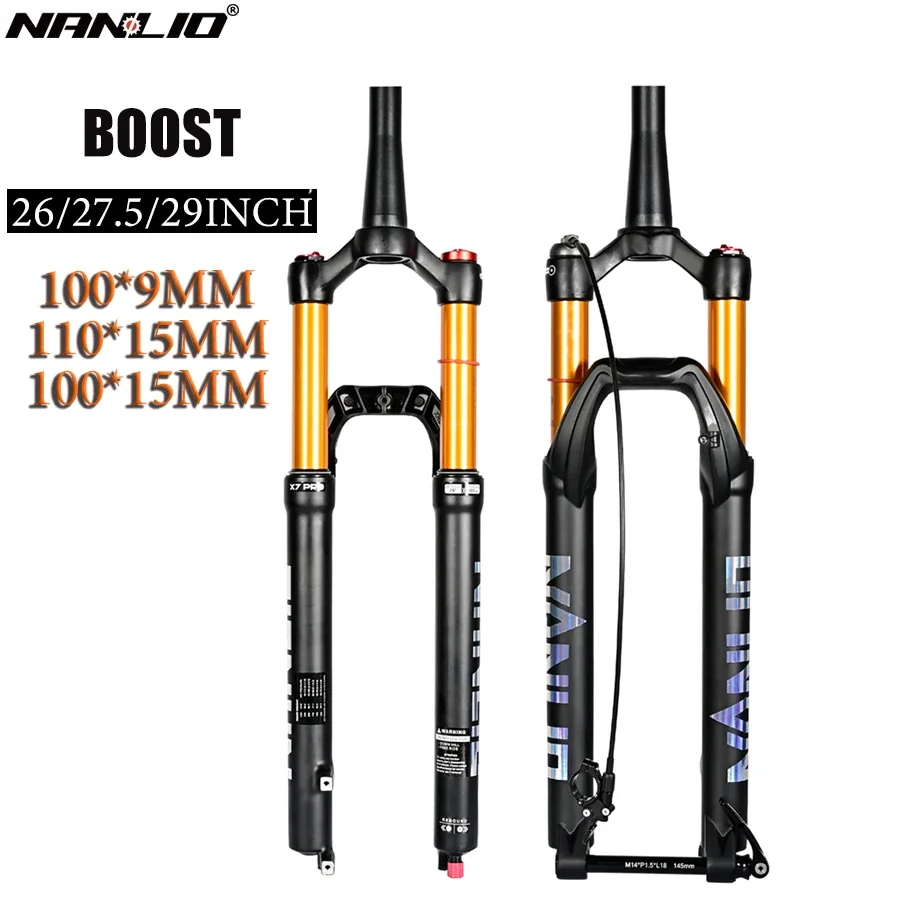 Nanli X7PRO MTB TA/QR/Boost Pneumatic shock Forks 26/27.5/29inch 120 140MM barrel axle/quick release High Strength Damping fork